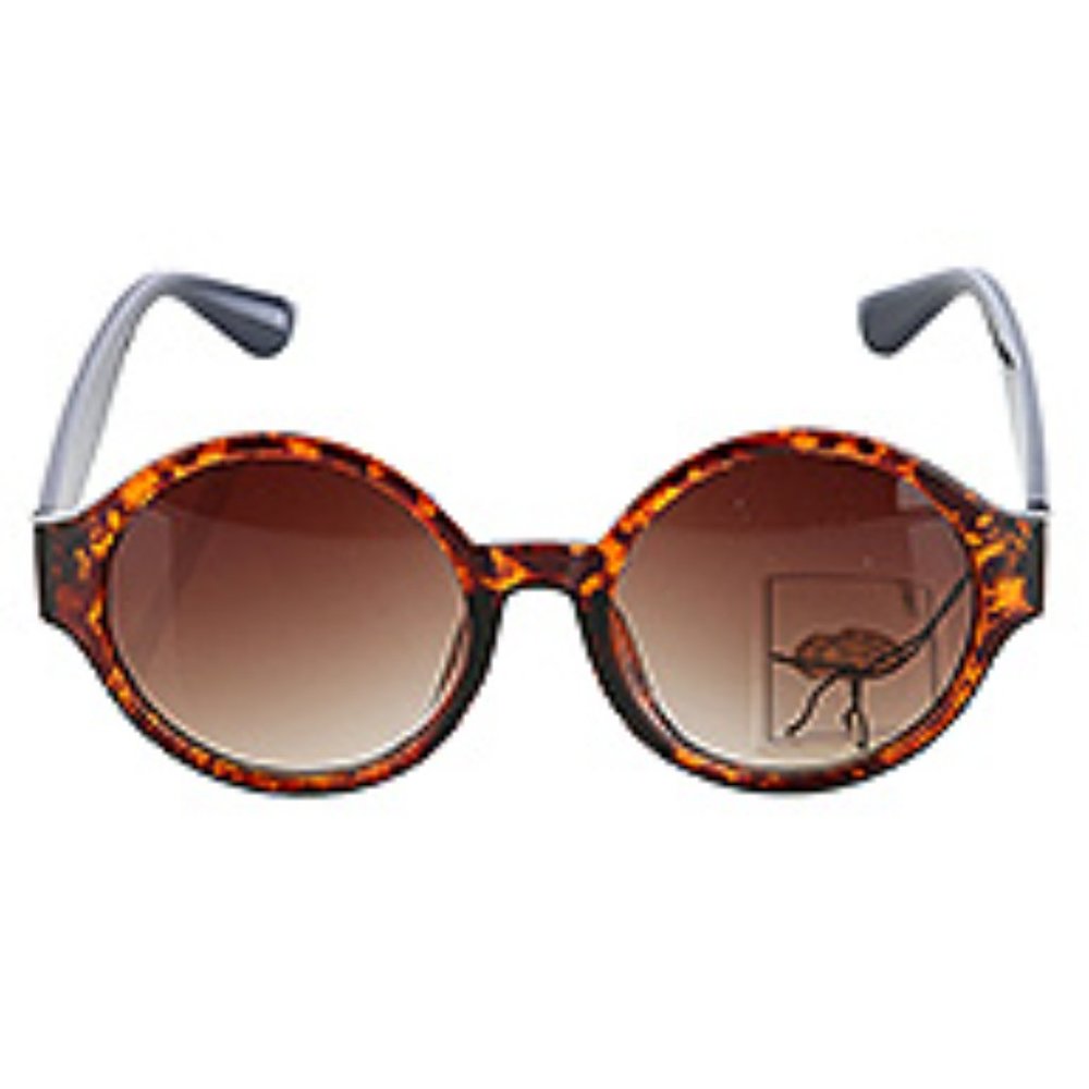 Round fashion sunglasses with red, cream  and black side temple